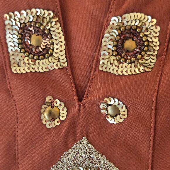 Additions By Chico's Women's Split Neck Embellished Tunic Blouse Brown Size 1/M - Picture 6 of 11